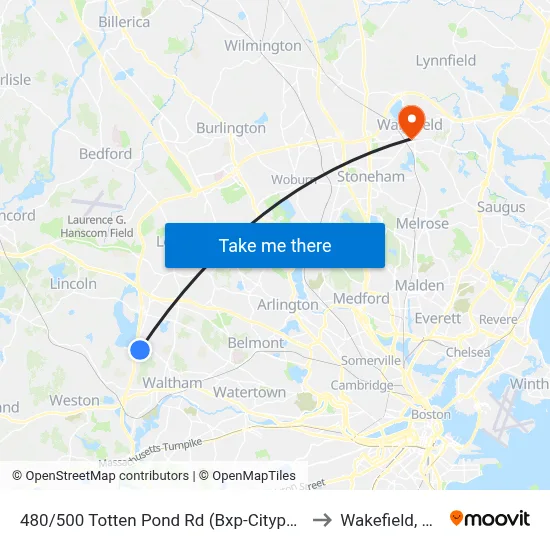 480/500 Totten Pond Rd  (Bxp-Citypoint) to Wakefield, MA map