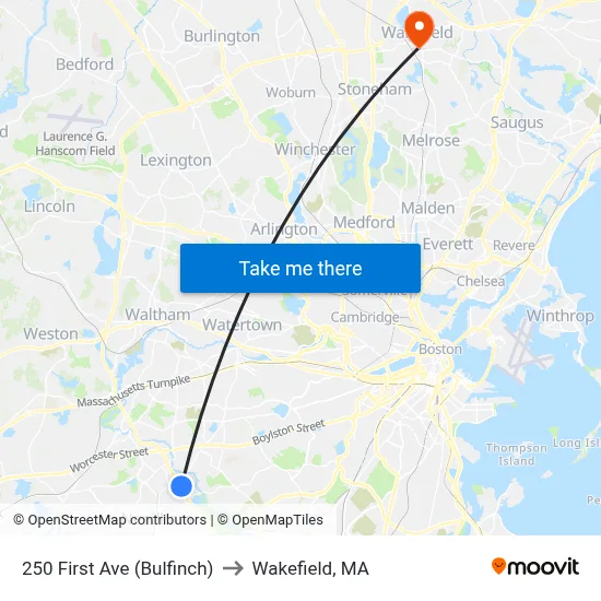250 First Ave  (Bulfinch) to Wakefield, MA map