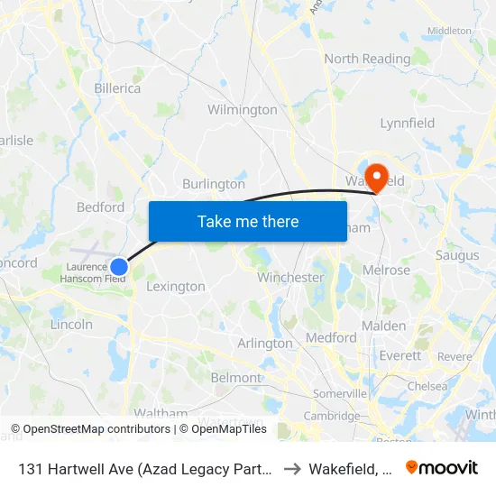 131 Hartwell Ave  (Azad Legacy Partners) to Wakefield, MA map