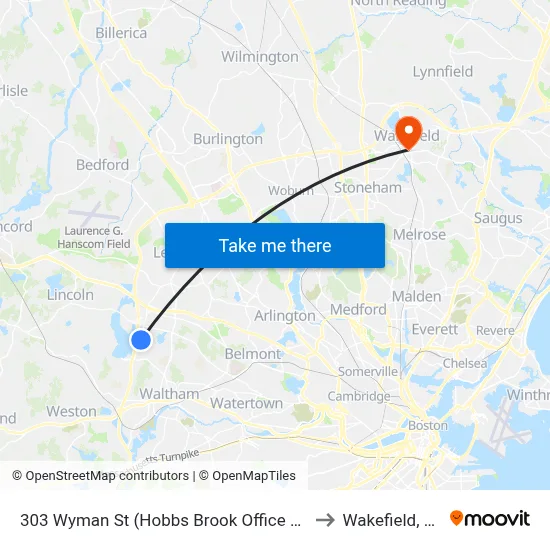 303 Wyman St  (Hobbs Brook Office Park) to Wakefield, MA map