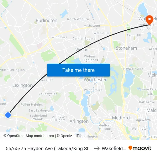 55/65/75 Hayden Ave  (Takeda/King St Properties) to Wakefield, MA map