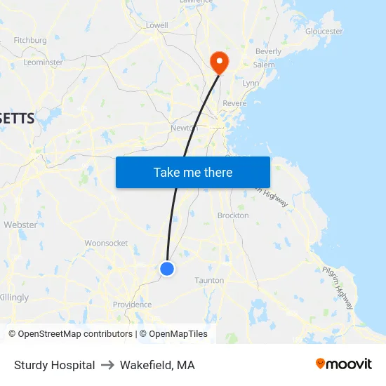 Sturdy Hospital to Wakefield, MA map