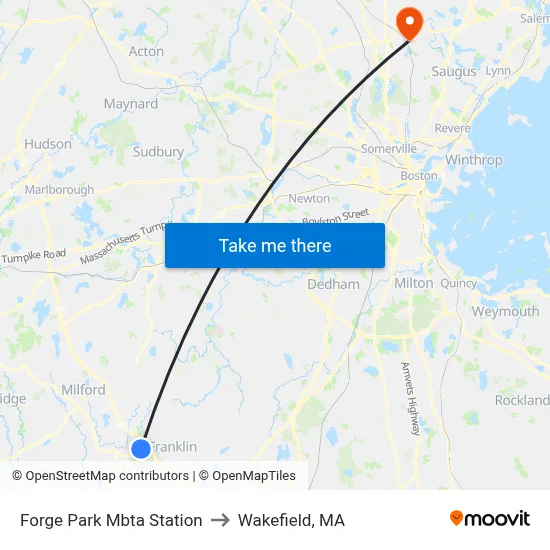 Forge Park Mbta Station to Wakefield, MA map