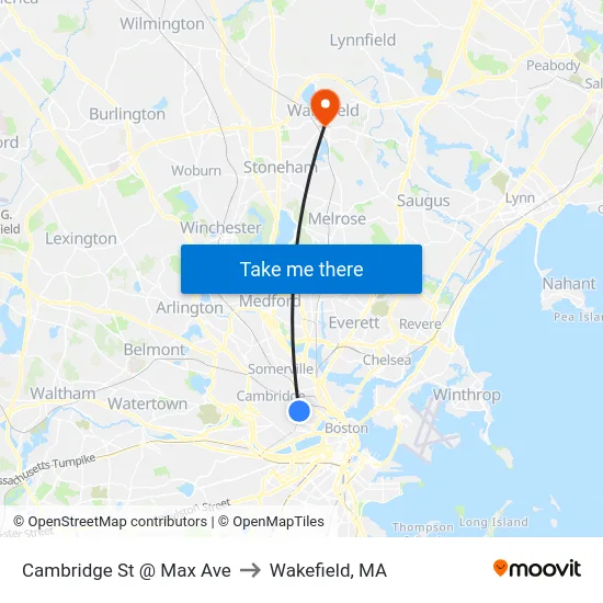 Cambridge St @ Max Ave to Wakefield, MA map