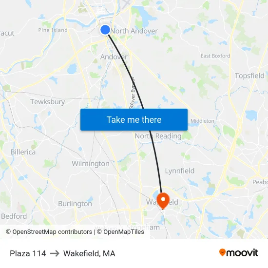 Plaza 114 to Wakefield, MA map