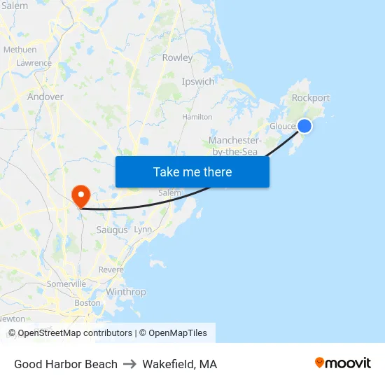 Good Harbor Beach to Wakefield, MA map
