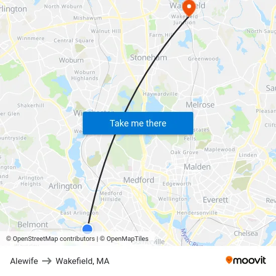Alewife to Wakefield, MA map