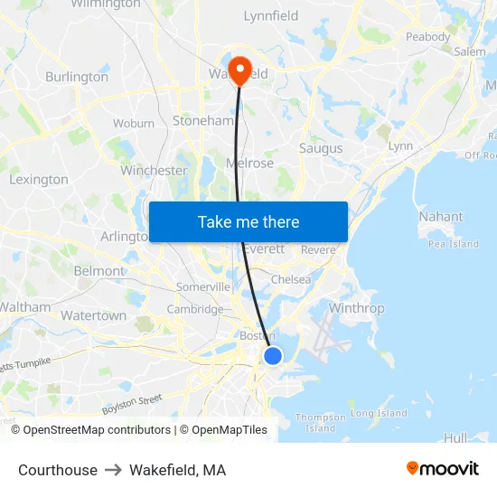 Courthouse to Wakefield, MA map