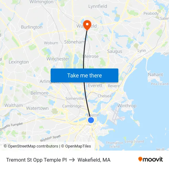 Tremont St Opp Temple Pl to Wakefield, MA map