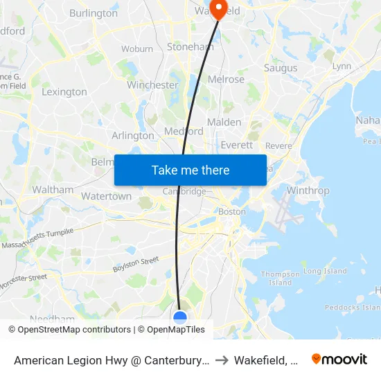 American Legion Hwy @ Canterbury St to Wakefield, MA map