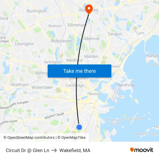 Circuit Dr @ Glen Ln to Wakefield, MA map