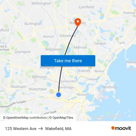 125 Western Ave to Wakefield, MA map
