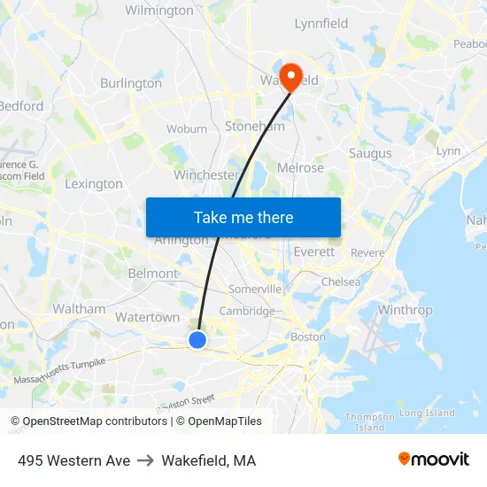 495 Western Ave to Wakefield, MA map
