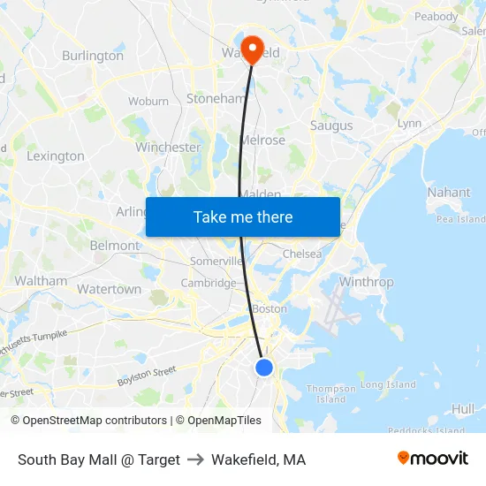 South Bay Mall @ Target to Wakefield, MA map