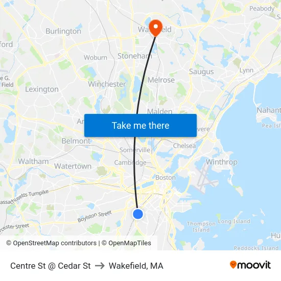 Centre St @ Cedar St to Wakefield, MA map