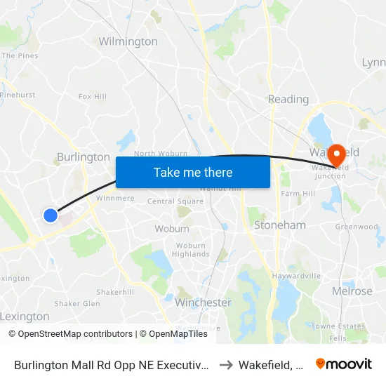 Burlington Mall Rd Opp NE Executive Pk to Wakefield, MA map