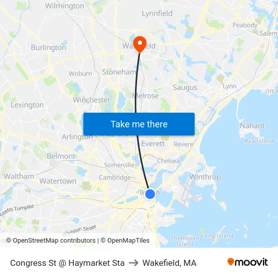 Congress St @ Haymarket Sta to Wakefield, MA map