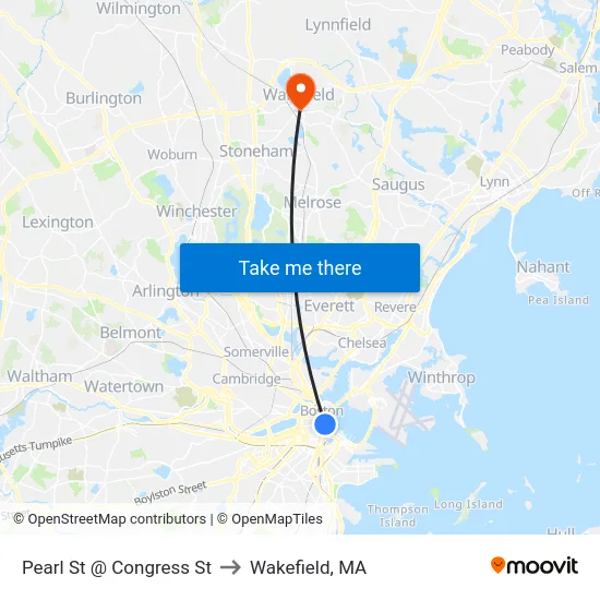 Pearl St @ Congress St to Wakefield, MA map