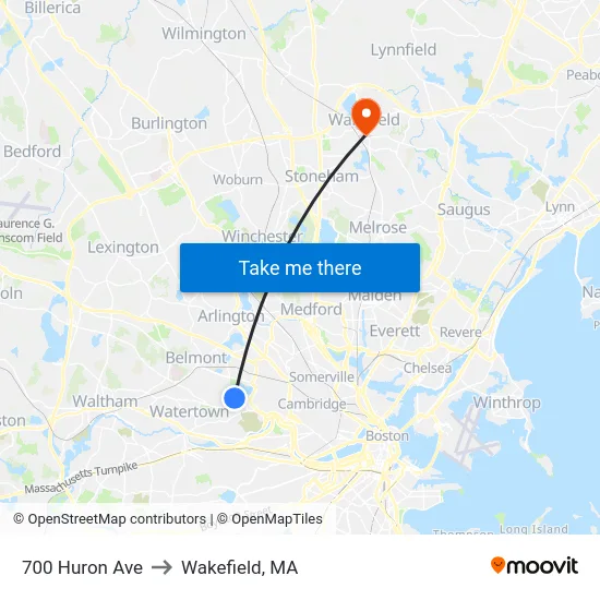 700 Huron Ave to Wakefield, MA map