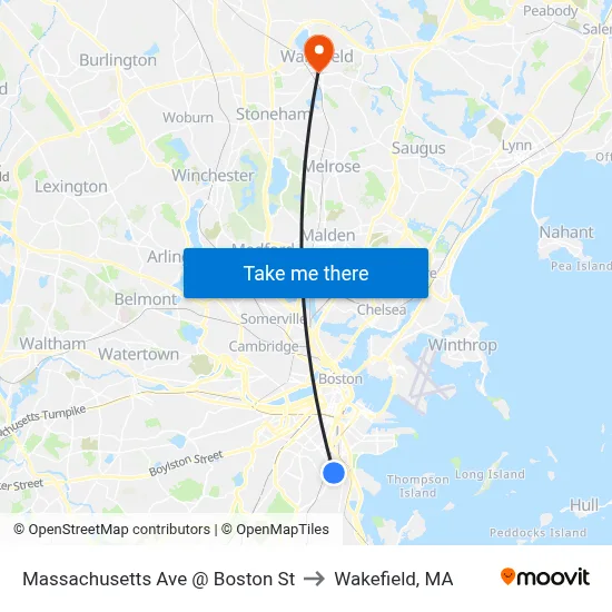 Massachusetts Ave @ Boston St to Wakefield, MA map