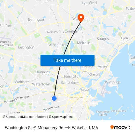 Washington St @ Monastery Rd to Wakefield, MA map