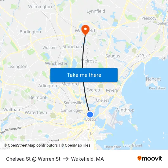 Chelsea St @ Warren St to Wakefield, MA map