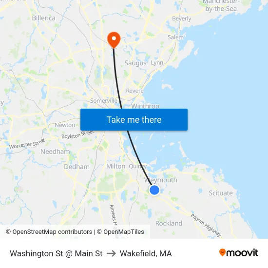 Washington St @ Main St to Wakefield, MA map