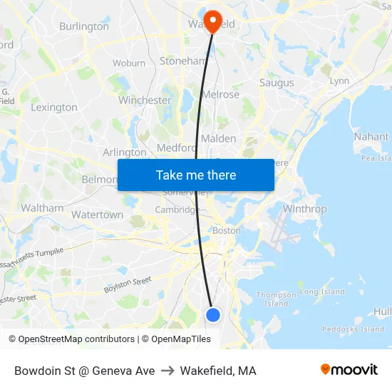 Bowdoin St @ Geneva Ave to Wakefield, MA map