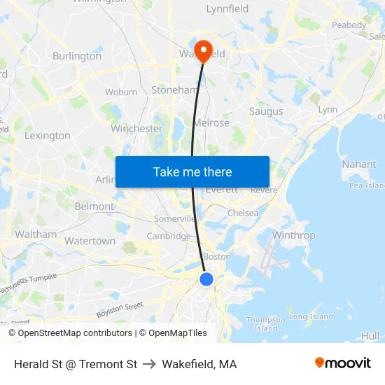 Herald St @ Tremont St to Wakefield, MA map