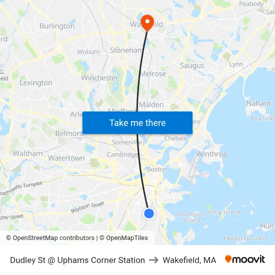 Dudley St @ Uphams Corner Station to Wakefield, MA map