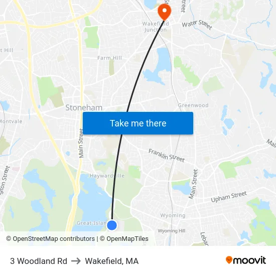3 Woodland Rd to Wakefield, MA map