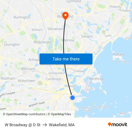 W Broadway @ D St to Wakefield, MA map