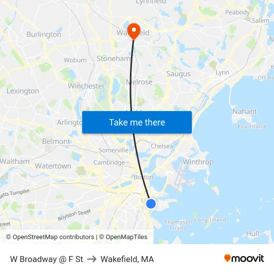 W Broadway @ F St to Wakefield, MA map