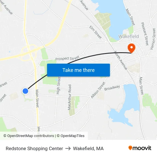 Redstone Shopping Center to Wakefield, MA map