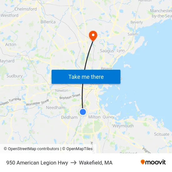950 American Legion Hwy to Wakefield, MA map