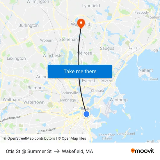 Otis St @ Summer St to Wakefield, MA map