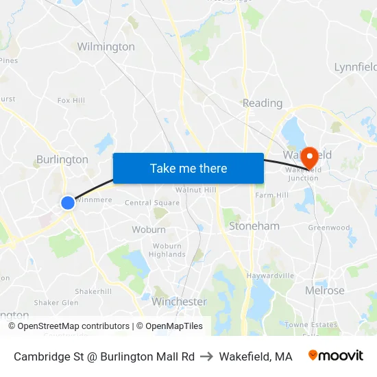 Cambridge St @ Burlington Mall Rd to Wakefield, MA map
