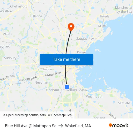 Blue Hill Ave @ Mattapan Sq to Wakefield, MA map