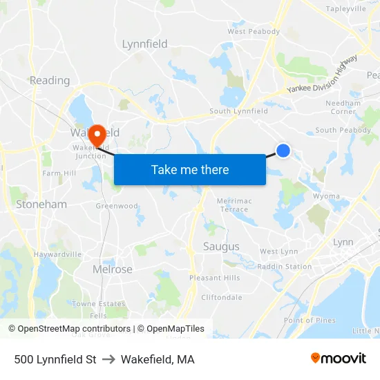500 Lynnfield St to Wakefield, MA map