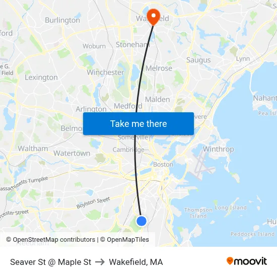 Seaver St @ Maple St to Wakefield, MA map
