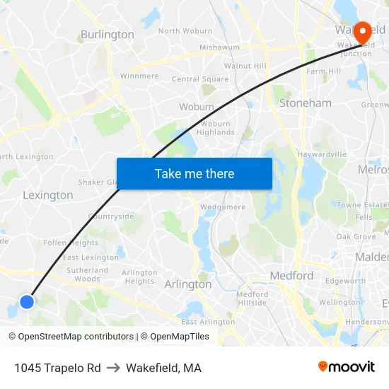 1045 Trapelo Rd to Wakefield, MA map