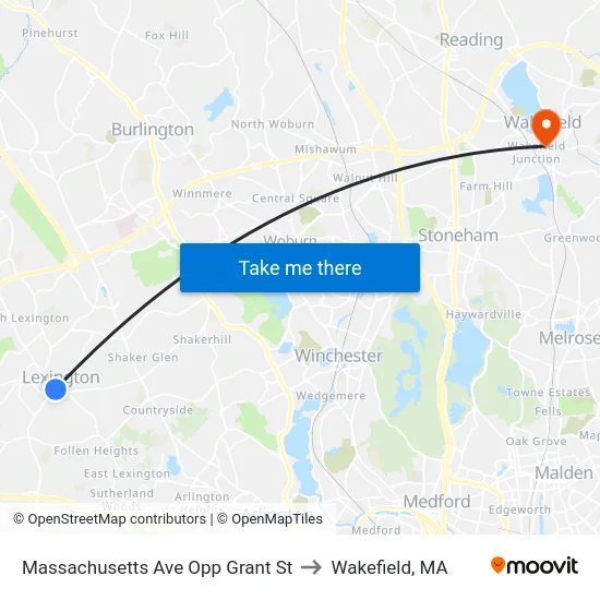 Massachusetts Ave Opp Grant St to Wakefield, MA map