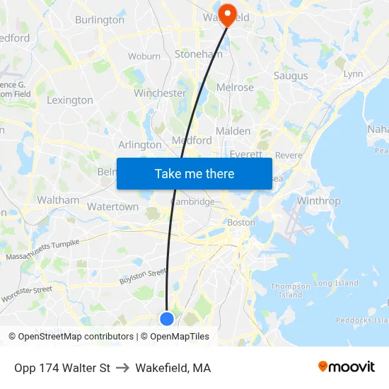 Opp 174 Walter St to Wakefield, MA map