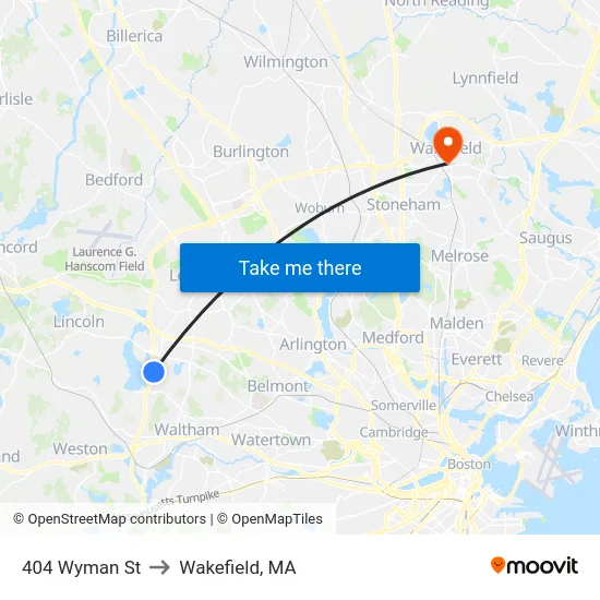 404 Wyman St to Wakefield, MA map