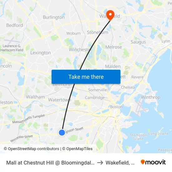 Mall at Chestnut Hill @ Bloomingdale's to Wakefield, MA map