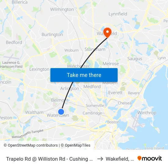 Trapelo Rd @ Williston Rd - Cushing Square to Wakefield, MA map