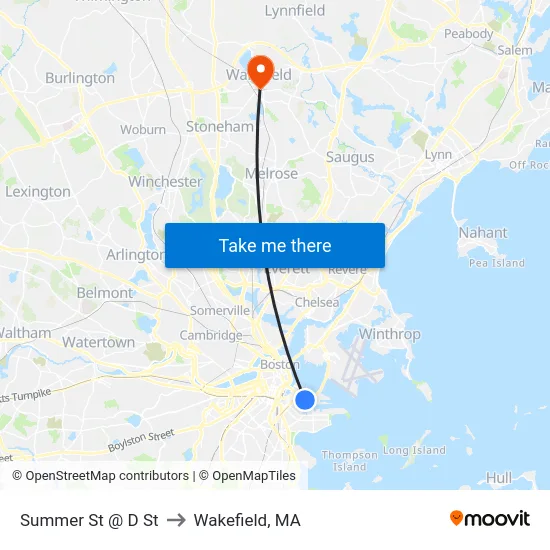 Summer St @ D St to Wakefield, MA map