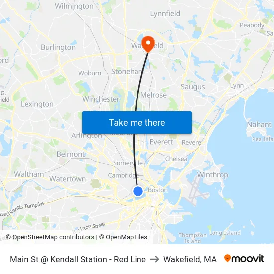 Main St @ Kendall Station - Red Line to Wakefield, MA map