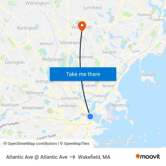 Atlantic Ave @ Atlantic Ave to Wakefield, MA map