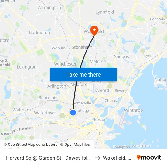 Harvard Sq @ Garden St - Dawes Island to Wakefield, MA map